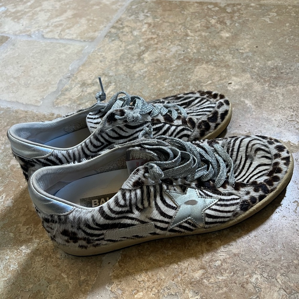 Golden Goose Ball Star Zebra Leopard Pony Hair Sneakers with Silver Details - Picture 2 of 8